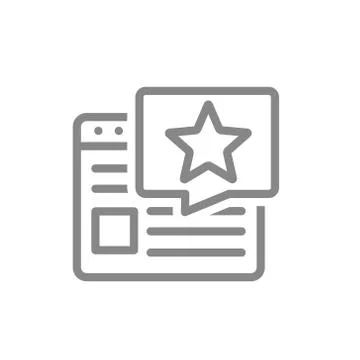 Website with star in speech bubble line icon. User feedback, approving article Stock Illustration