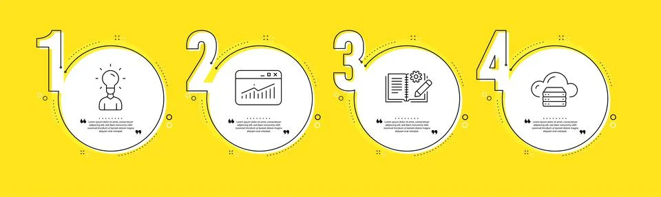 Website statistics, Engineering documentation and Education icons set. Cloud Stock Illustration