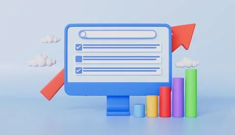 Website strategy and research planning, SEO optimization with search bar Illustrazione stock