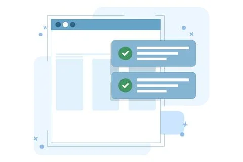 Website success notification concept with check mark Stock Illustration