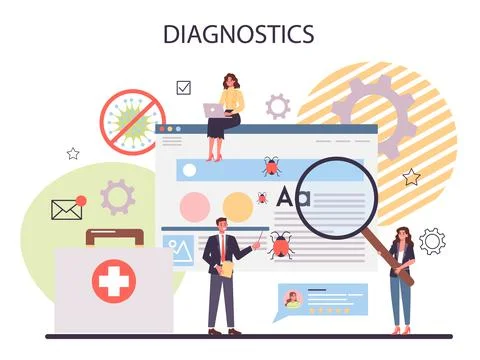 Website technical support concept. Idea of web page diagnostic Illustrazione stock