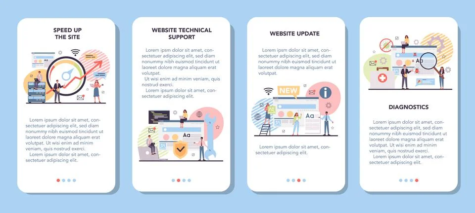 Website technical support mobile application banner set. Idea Stock Illustration