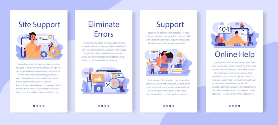 Website technical support mobile application banner set. Idea of web page Illustrazione stock