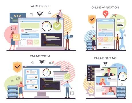 Website technical support online service or platform set. Idea of web Stock Illustration