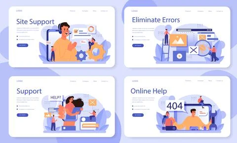 Website technical support web banner or landing page set. Idea of web page Stock Illustration
