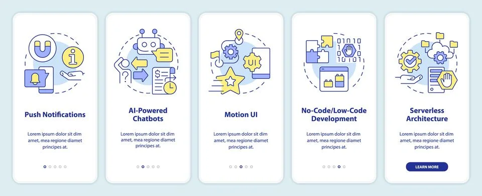 Website technology tendency onboarding mobile app screen Stock Illustration