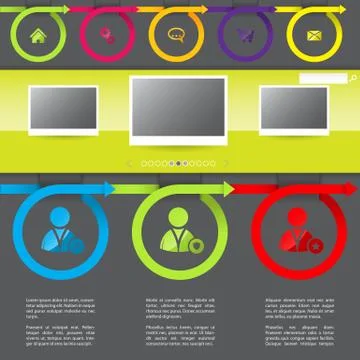 Website template with arrow elements and social network icons Stock Illustration