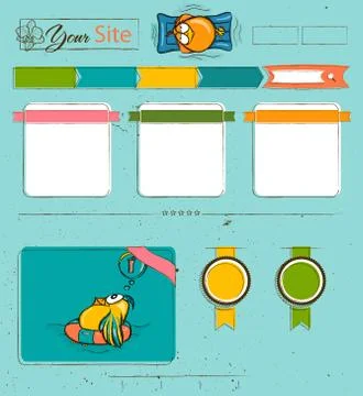 Website template with cartoon birds. Stock Illustration