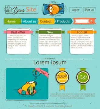 Website template with cartoon birds. Stock Illustration
