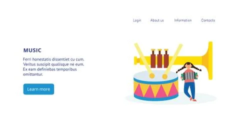 Website template for children music classes, flat vector illustration. イラスト素材