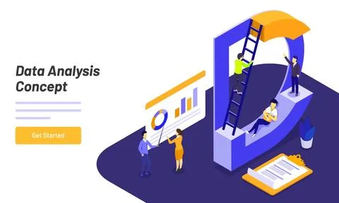 Website template design with 3D letter D, people analysis the data, data an.. Stock Illustration