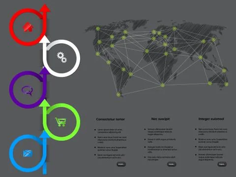 Website template design with curling arrow buttons Stock Illustration