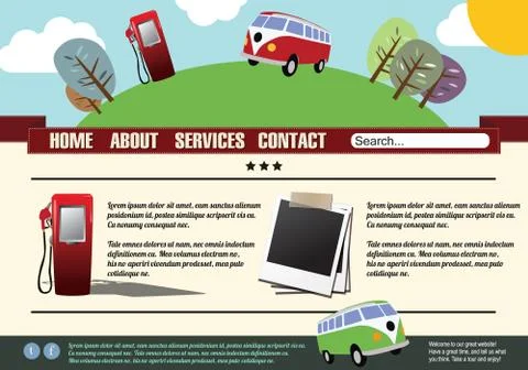 Website template design elements, gas pump, vintage style Stock Illustration