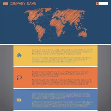 Website template design with scribbled wolrd map Stock Illustration
