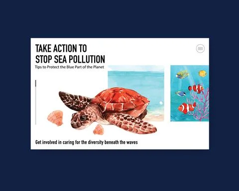 Website template design for World Oceans Day concept with marine animals wate Stock Illustration