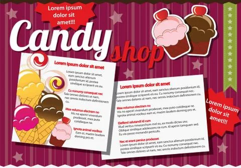 Website template elements, vintage style, candy shop Stock Illustration