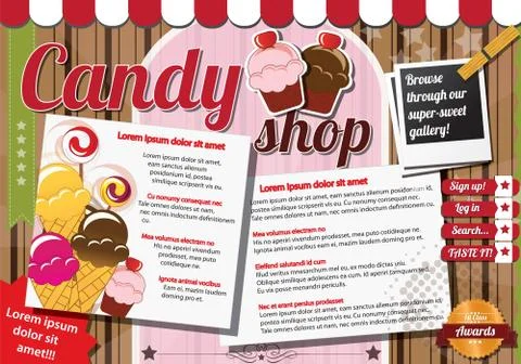 Website template elements, vintage style, candy shop Stock Illustration