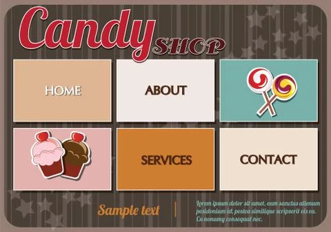 Website template elements, vintage style, candy shop Stock Illustration