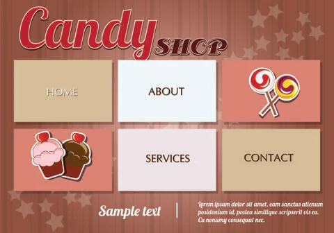 Website template elements, vintage style, candy shop Stock Illustration