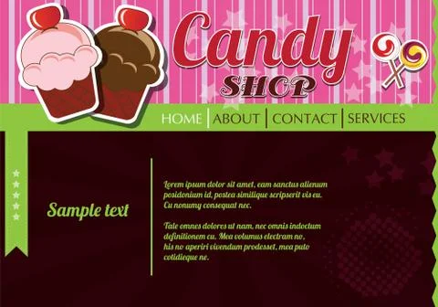 Website template elements, vintage style, candy shop Stock Illustration