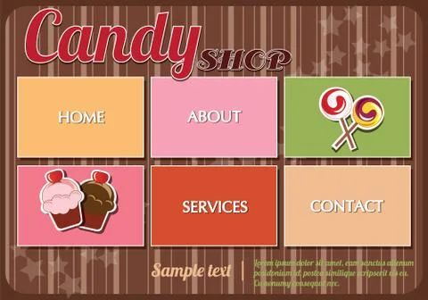 Website template elements, vintage style, candy shop 스톡 일러스트