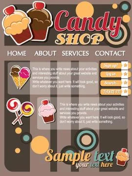 Website template elements, vintage style, candy shop Stock Illustration