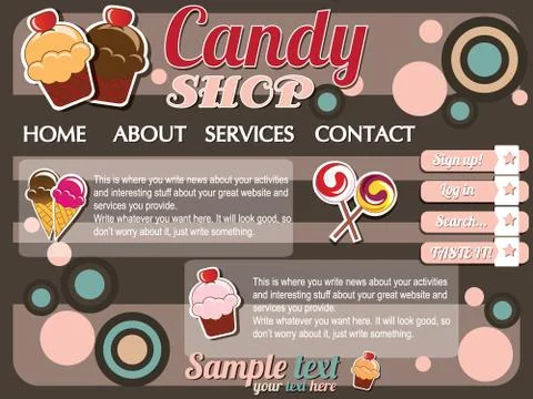 Website template elements, vintage style, candy shop Stock Illustration