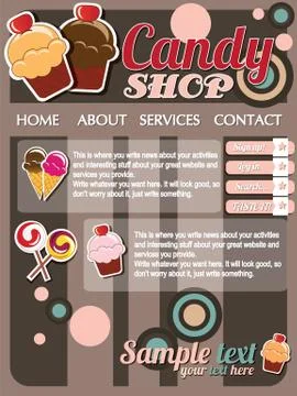 Website template elements, vintage style, candy shop Illustrazione stock