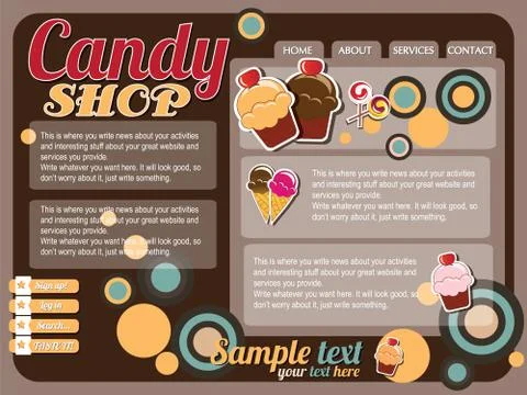 Website template elements, vintage style, candy shop Stock Illustration