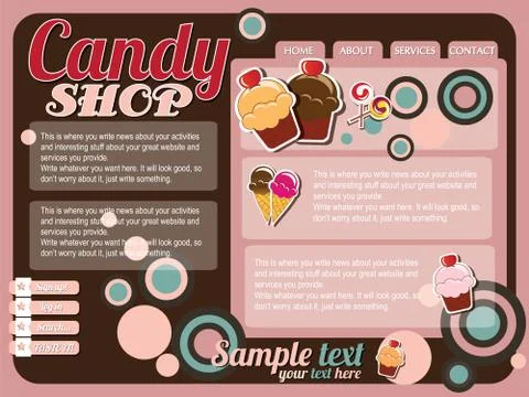 Website template elements, vintage style, candy shop Stock Illustration