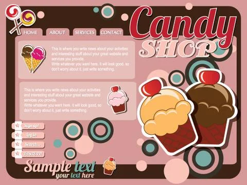 Website template elements, vintage style, candy shop Stock Illustration