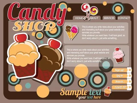 Website template elements, vintage style, candy shop Stock Illustration