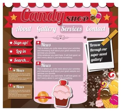 Website template elements, vintage style, candy shop Stock Illustration