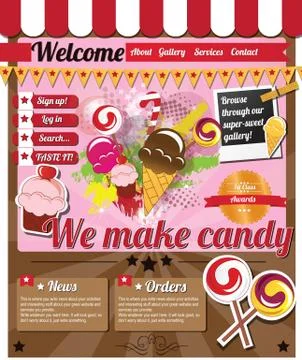 Website template elements, vintage style, candy shop Stock Illustration