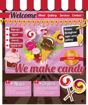 Website template elements, vintage style, candy shop 스톡 일러스트