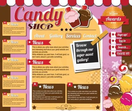 Website template elements, vintage style, candy shop Stock Illustration