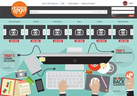 Website Template Flat Design Vector Illustration Stock-Illustration