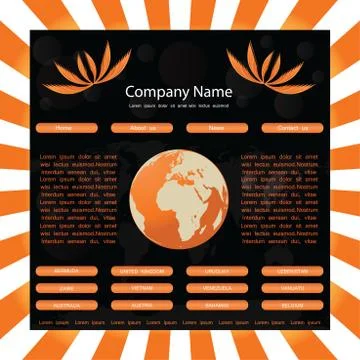 Website template with globe-orange-black Stock Illustration