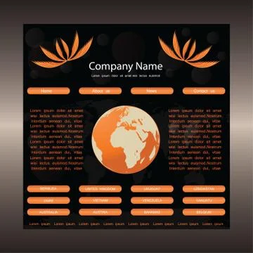 Website template with globe-orange-black Stock Illustration