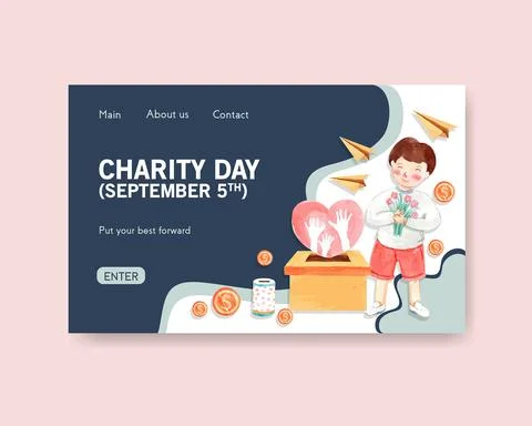 Website template with International Day of Charity concept design for online  Stock Illustration