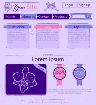 Website template with lilac vintage elements. Stock Illustration