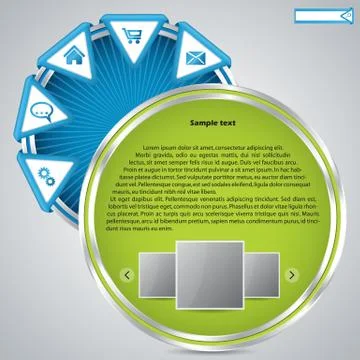 Website template with metallic rings and arrow buttons Stock Illustration