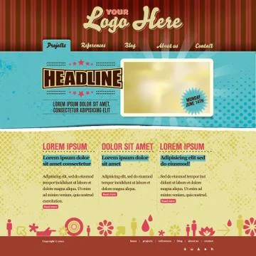 Website template in modern retro design Stock Illustration