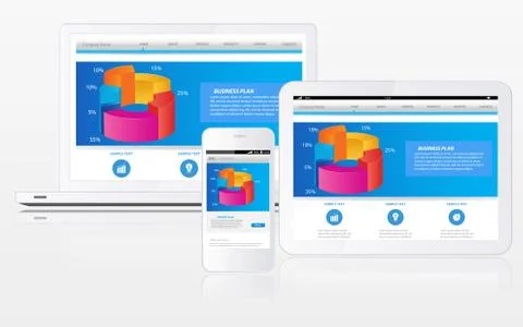 Website template on multiple devices 库存插图