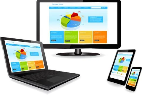 Website template on multiple devices Stock Illustration