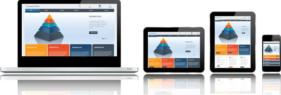 Website template on multiple devices Stock Illustration