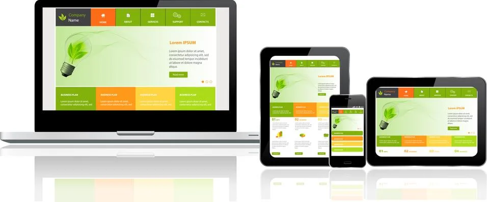 Website template on multiple devices Stock Illustration