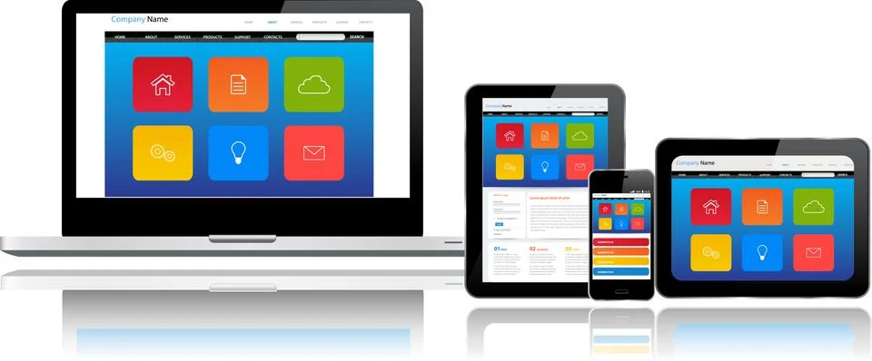 Website template on multiple devices Stock Illustration