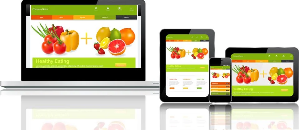 Website template on multiple devices Stock Illustration