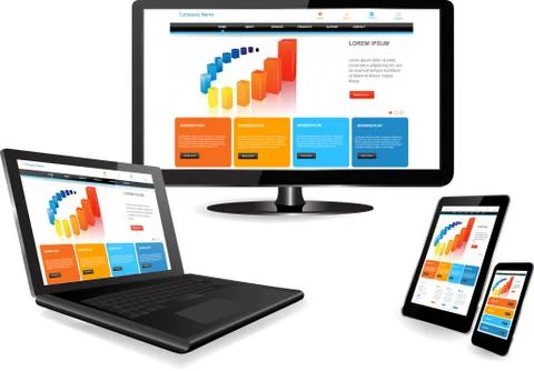 Website template on multiple devices Stock Illustration